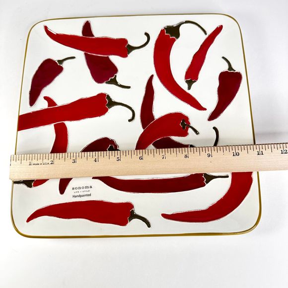 Sonoma Life+Style Jalapeno Square Serving Plate Handpainted New - Picture 4 of 5